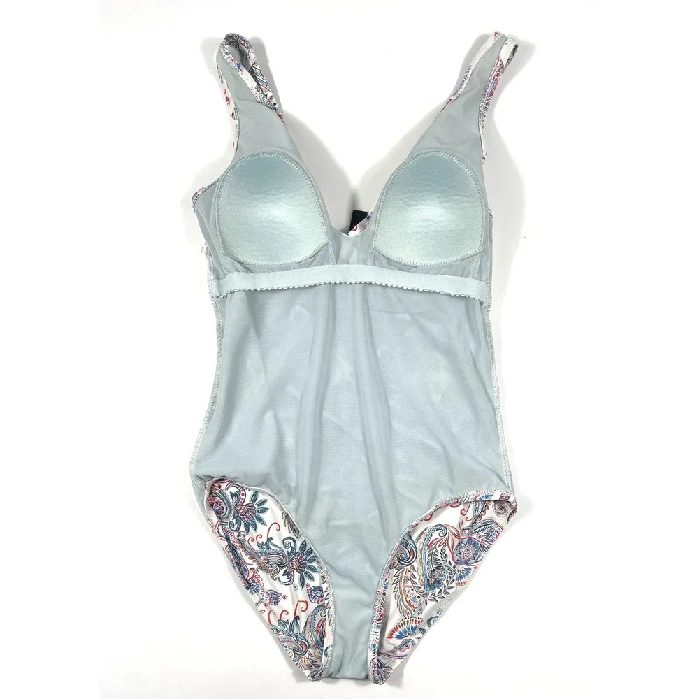 Nip Tuck Swim Louise One Piece Swimsuit Size 6 White Paisley Tummy Control‎ EUC